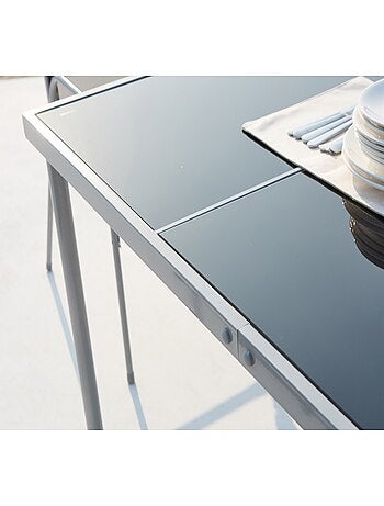 LUSIANA Table de jardin et 6 chaises en acier et toile PVC gris