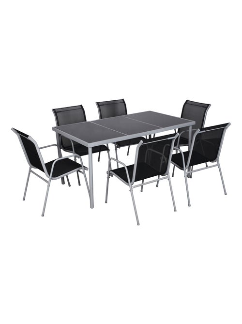 LUSIANA Table de jardin et 6 chaises en acier et toile PVC gris - Kiabi