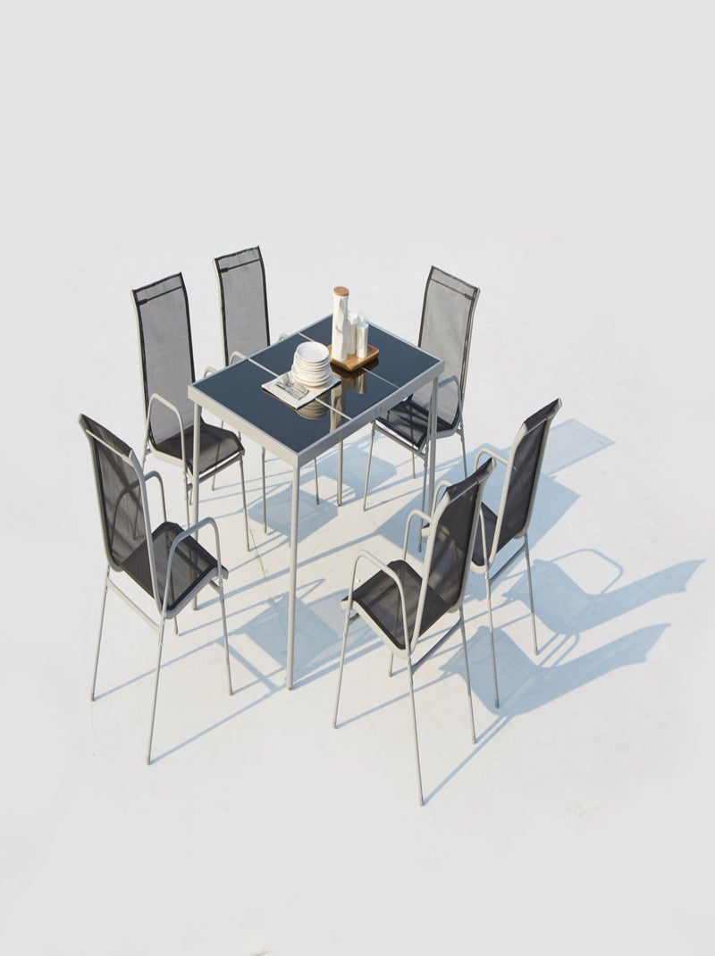 LUSIANA Table de jardin et 6 chaises en acier et toile PVC gris Gris - Kiabi