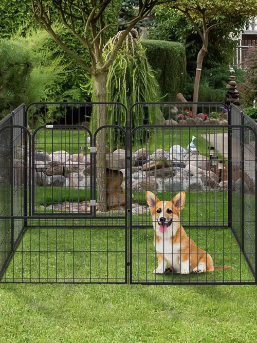 Luxe parc enclos modulable pour chien acier époxy noir - Kiabi