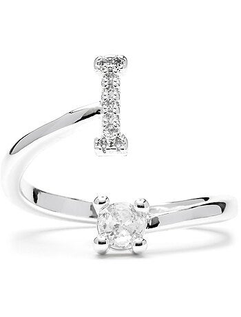 Luxenter Bague avec zircone brillante, finition argentée - Alphabet