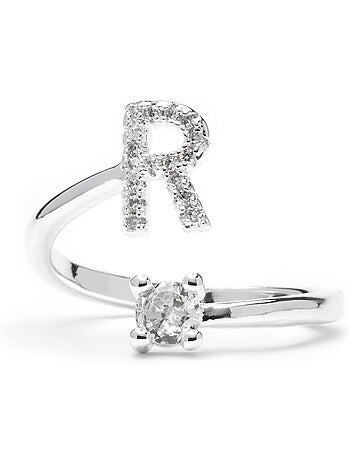 Luxenter Bague avec zircone brillante, finition argentée - Alphabet
