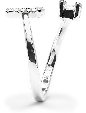 Luxenter Bague avec zircone brillante, finition argentée - Alphabet