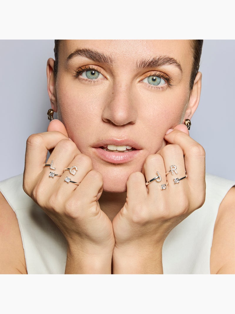 Luxenter Bague avec zircone brillante, finition argentée - Alphabet Argenté - Kiabi