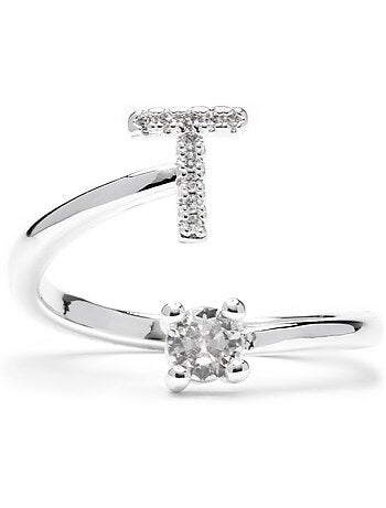 Luxenter Bague avec zircone brillante, finition argentée - Alphabet