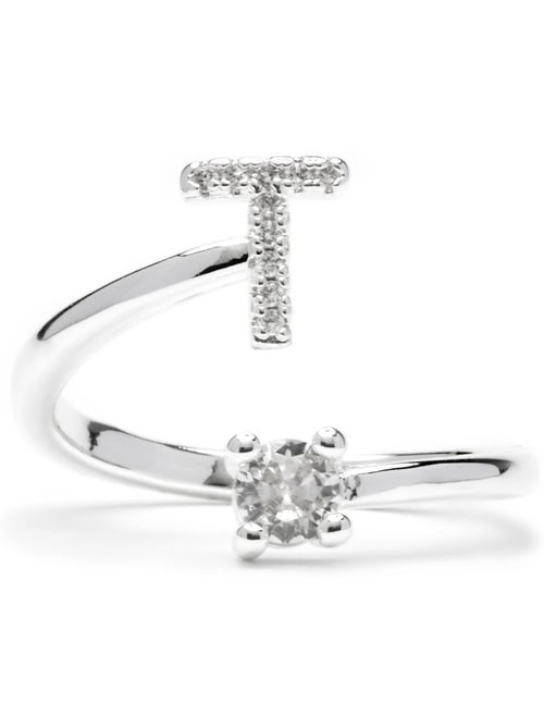 Luxenter Bague avec zircone brillante, finition argentée - Alphabet - Kiabi