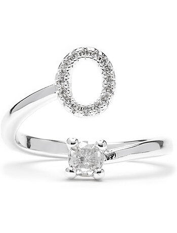Luxenter Bague avec zircone brillante, finition argentée - Alphabet