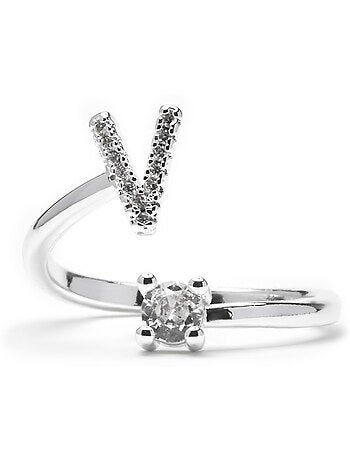 Luxenter Bague avec zircone brillante, finition argentée - Alphabet