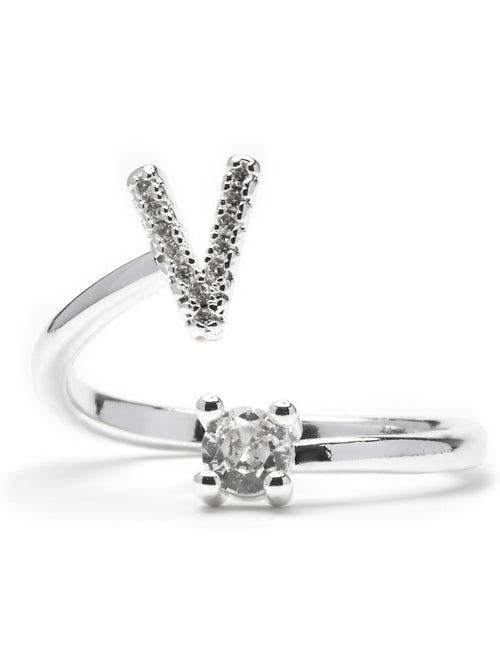 Luxenter Bague avec zircone brillante, finition argentée - Alphabet - Kiabi