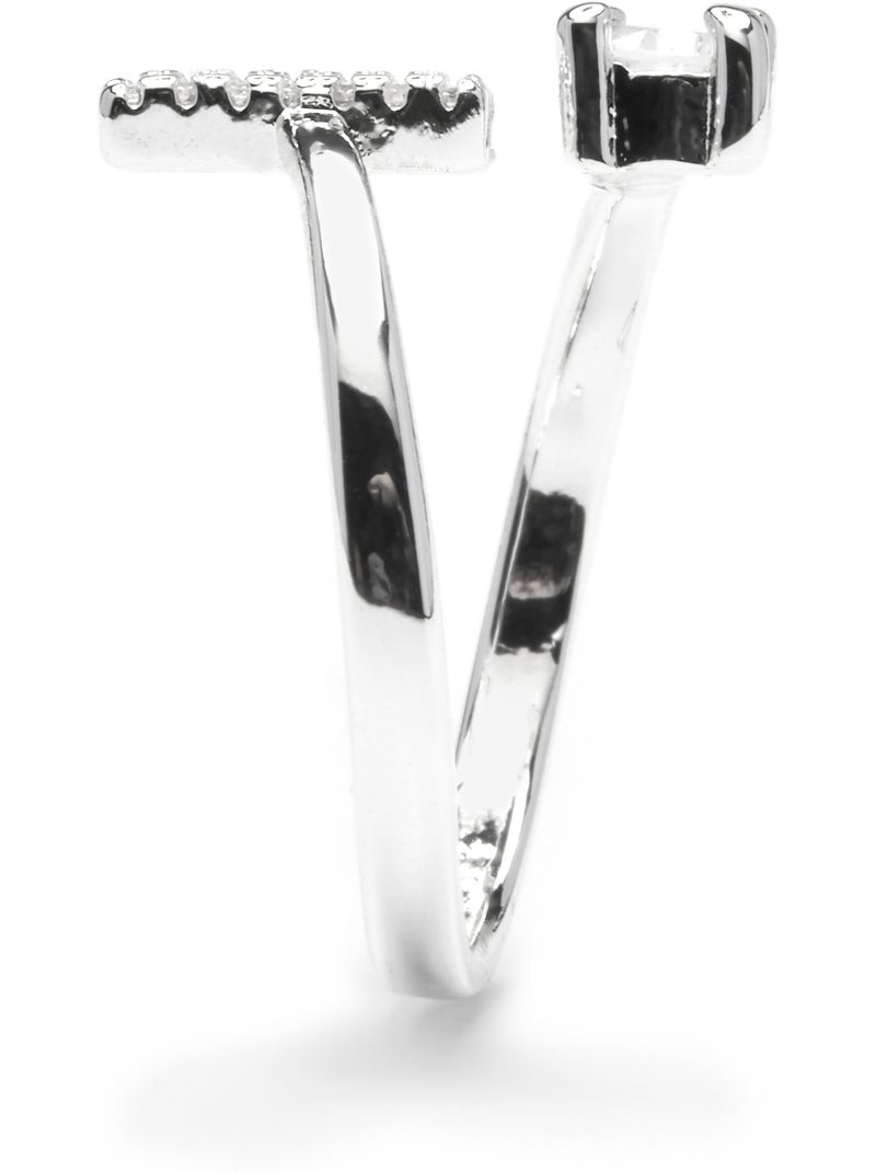 Luxenter Bague avec zircone brillante, finition argentée - Alphabet Argenté - Kiabi