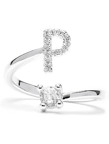 Luxenter Bague avec zircone brillante, finition argentée - Alphabet