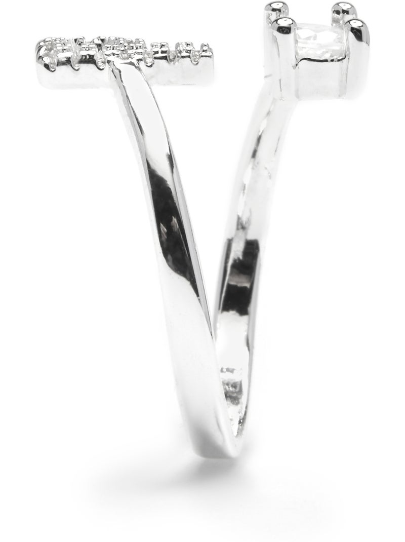 Luxenter Bague avec zircone brillante, finition argentée - Alphabet Argenté - Kiabi