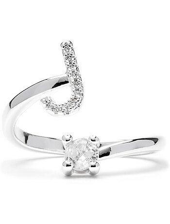 Luxenter Bague avec zircone brillante, finition argentée - Alphabet