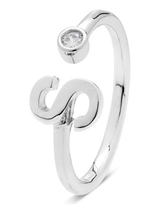 Luxenter Bague en argent 925 avec zircon brillant plaqué rhodium - Alphabet