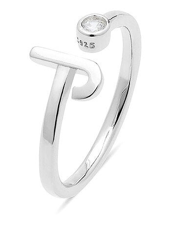 Luxenter Bague en argent 925 avec zircon brillant plaqué rhodium - Alphabet