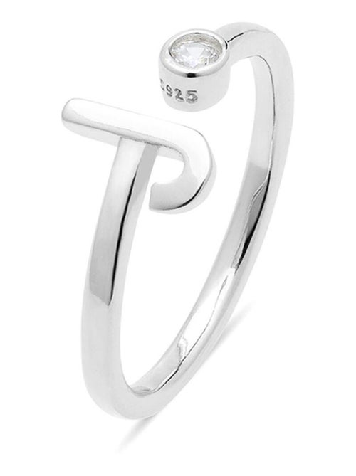 Luxenter Bague en argent 925 avec zircon brillant plaqué rhodium - Alphabet - Kiabi