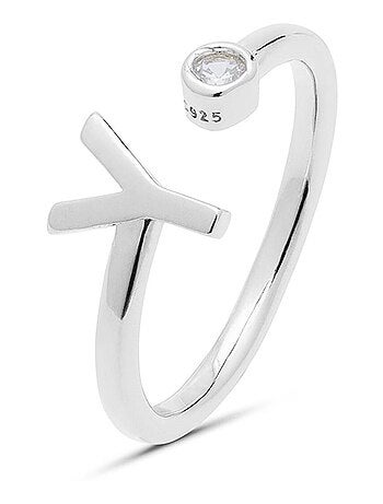 Luxenter Bague en argent 925 avec zircon brillant plaqué rhodium - Alphabet