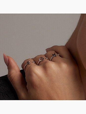 Luxenter Bague en argent 925 avec zircon brillant plaqué rhodium - Alphabet