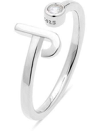 Luxenter Bague en argent 925 avec zircon brillant plaqué rhodium - Alphabet Taille réglable