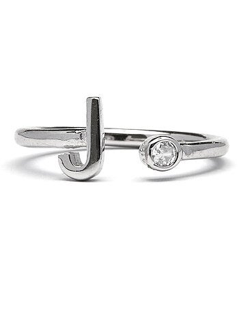 Luxenter Bague en argent 925 avec zircon brillant plaqué rhodium - Alphabet Taille réglable
