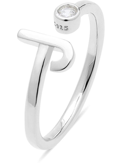 Luxenter Bague en argent 925 avec zircon brillant plaqué rhodium - Alphabet Taille réglable - Kiabi