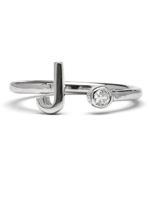 Luxenter Bague en argent 925 avec zircon brillant plaqué rhodium - Alphabet Taille réglable - Kiabi