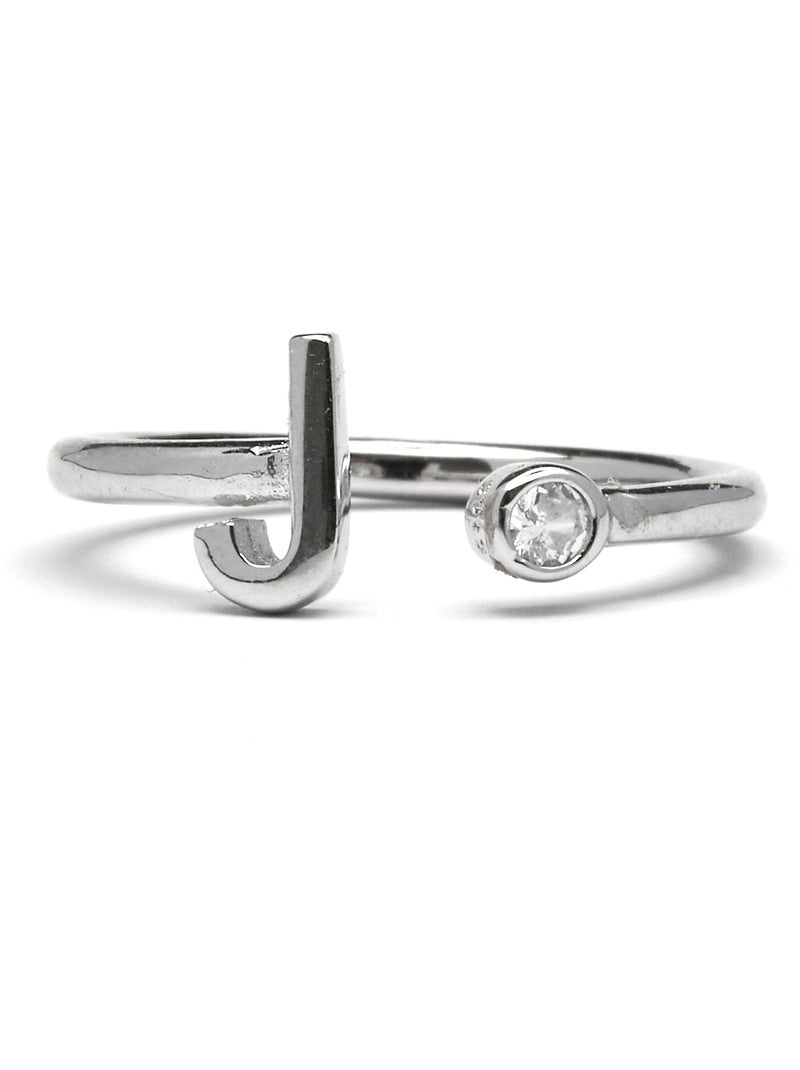 Luxenter Bague en argent 925 avec zircon brillant plaqué rhodium - Alphabet Taille réglable Argent - Kiabi