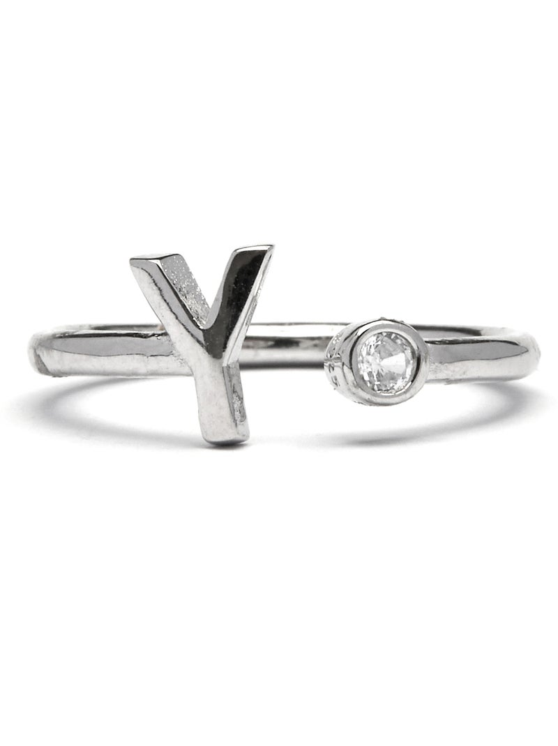 Luxenter Bague en argent 925 avec zircon brillant plaqué rhodium - Alphabet Taille réglable Argent - Kiabi