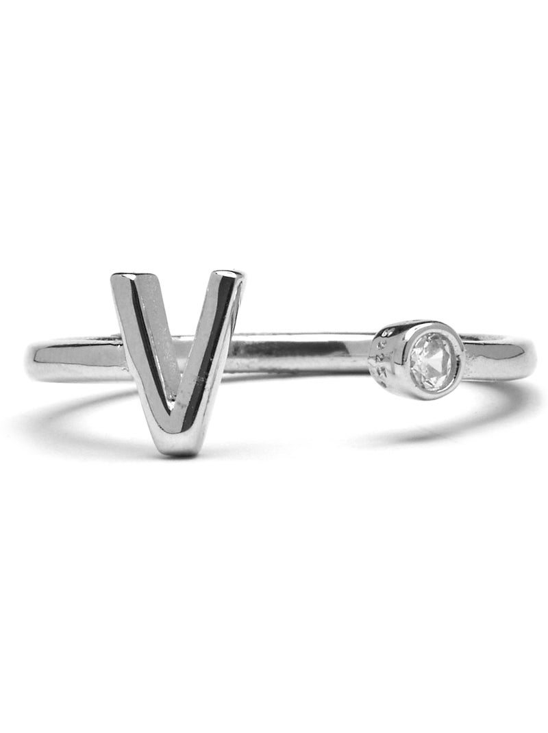 Luxenter Bague en argent 925 avec zircon brillant plaqué rhodium - Alphabet Taille réglable Argent - Kiabi