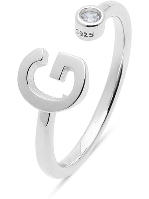 Luxenter Bague en argent 925 avec zircon brillant plaqué rhodium - Alphabet Taille réglable - Kiabi