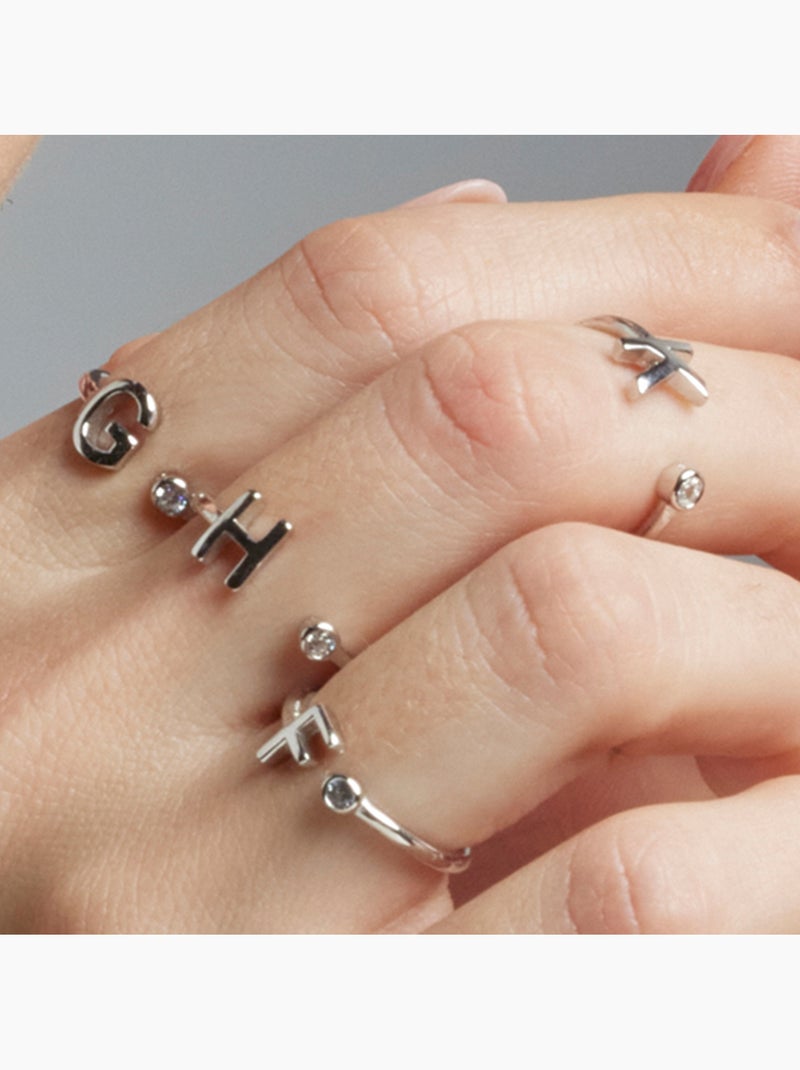 Luxenter Bague en argent 925 avec zircon brillant plaqué rhodium - Alphabet Taille réglable Argent - Kiabi