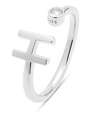Luxenter Bague en argent 925 avec zircon brillant plaqué rhodium - Alphabet Taille réglable