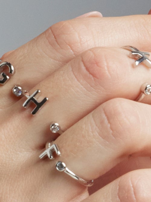Luxenter Bague en argent 925 avec zircon brillant plaqué rhodium - Alphabet Taille réglable - Kiabi