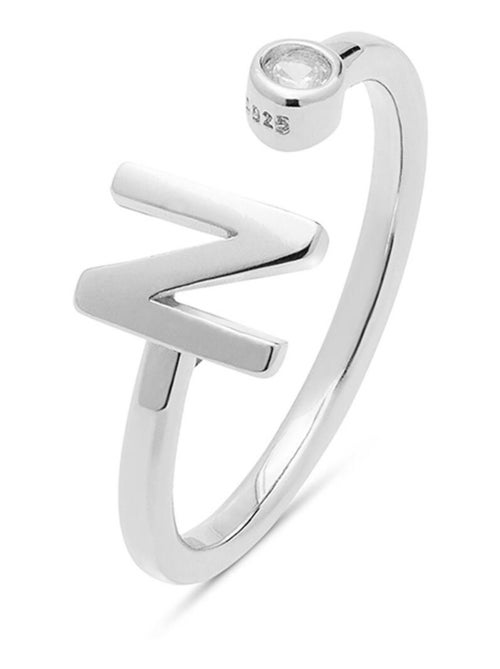 Luxenter Bague en argent 925 avec zircon brillant plaqué rhodium - Alphabet Taille réglable - Kiabi