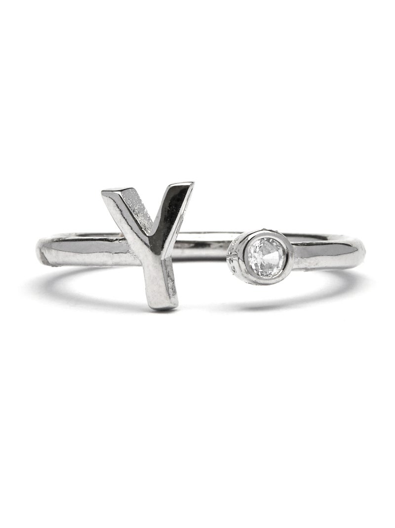 Luxenter Bague en argent 925 avec zircon brillant plaqué rhodium - Alphabet Taille réglable Blanc - Kiabi