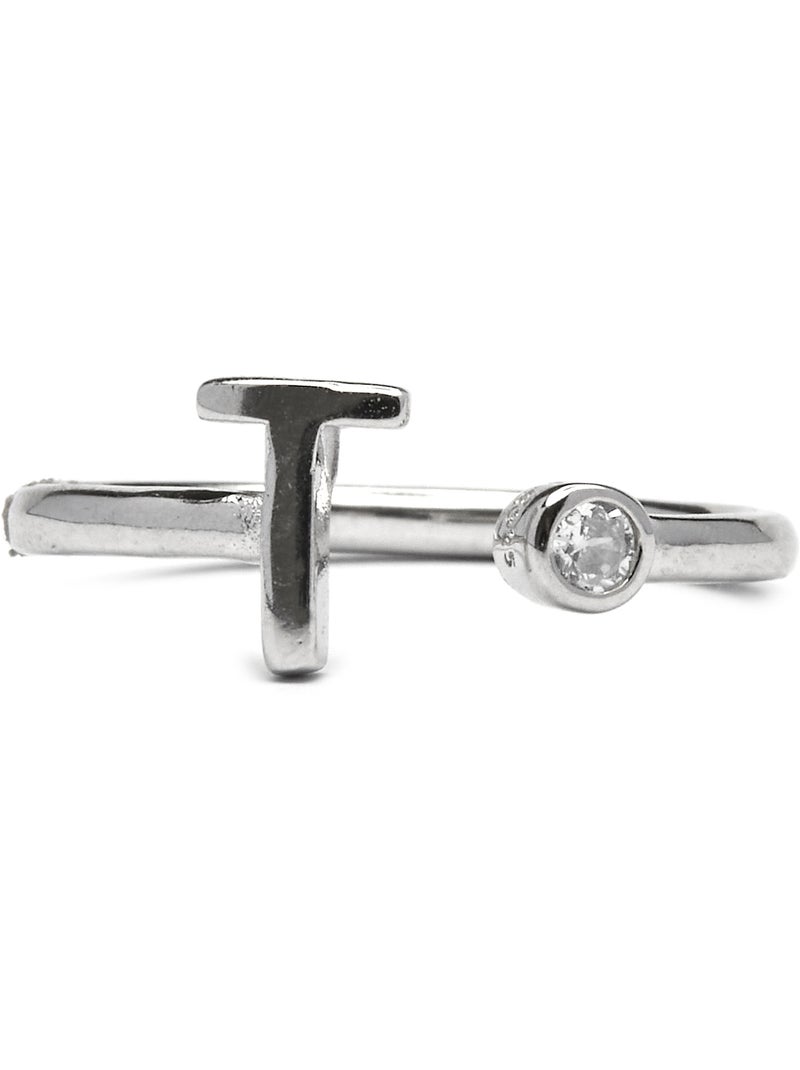 Luxenter Bague en argent 925 avec zircon brillant plaqué rhodium - Alphabet Taille réglable Blanc - Kiabi