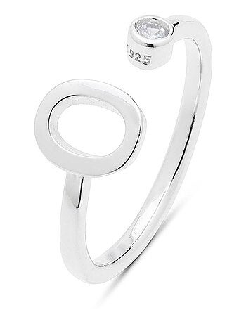 Luxenter Bague en argent 925 avec zircon brillant plaqué rhodium - Alphabet Taille réglable