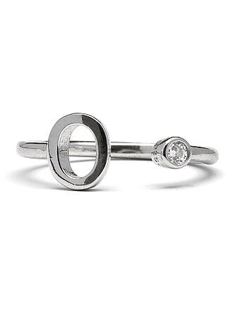 Luxenter Bague en argent 925 avec zircon brillant plaqué rhodium - Alphabet Taille réglable