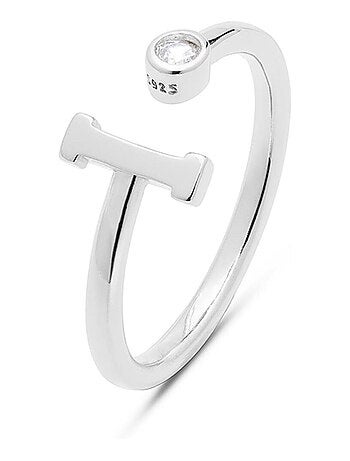 Luxenter Bague en argent 925 avec zircon brillant plaqué rhodium - Alphabet Taille réglable