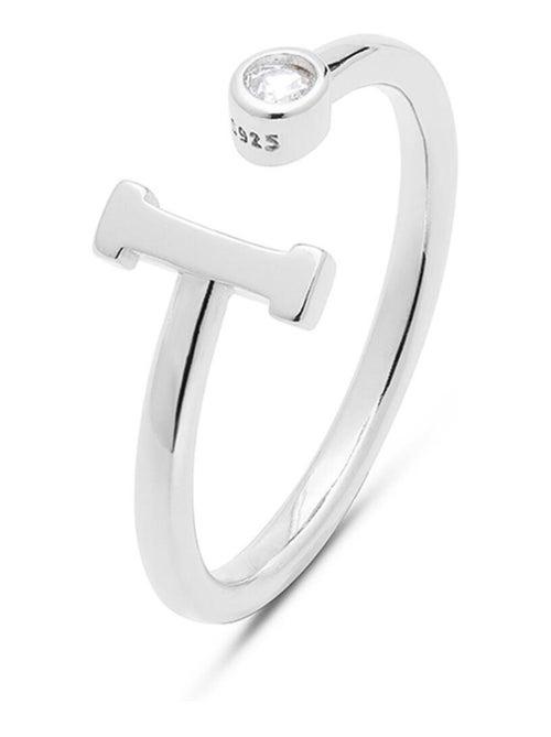 Luxenter Bague en argent 925 avec zircon brillant plaqué rhodium - Alphabet Taille réglable - Kiabi
