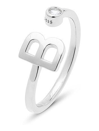 Luxenter Bague en argent 925 avec zircon brillant plaqué rhodium - Alphabet Taille réglable