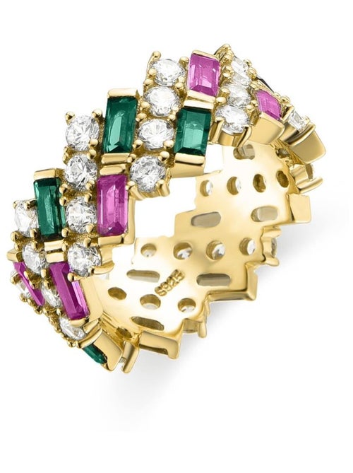 Luxenter Bague en argent 925 avec zircon multicolore finie plaqué or jaune 18K - Wewi - Kiabi