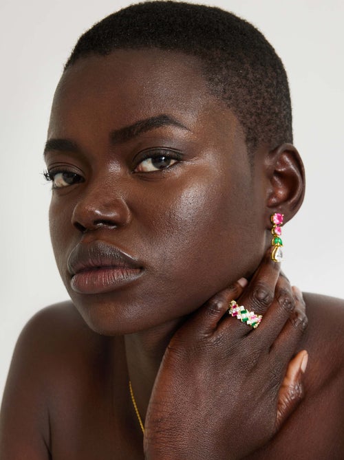 Luxenter Bague en argent 925 avec zircon multicolore finie plaqué or jaune 18K - Wewi - Kiabi