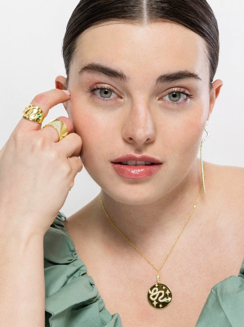 Luxenter Bague en argent 925 avec zircon plaqué or jaune 18k - Suki - Kiabi