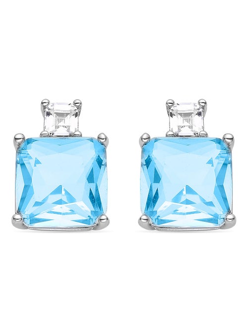 Luxenter Boucles d'oreilles en argent 925 avec zircon aigue-marine rhodié - Bashu - Kiabi