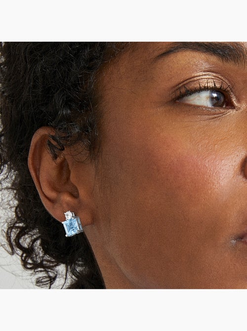 Luxenter Boucles d'oreilles en argent 925 avec zircon aigue-marine rhodié - Bashu - Kiabi