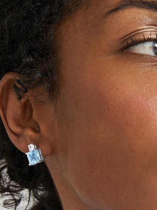 Luxenter Boucles d'oreilles en argent 925 avec zircon aigue-marine rhodié - Bashu - Kiabi