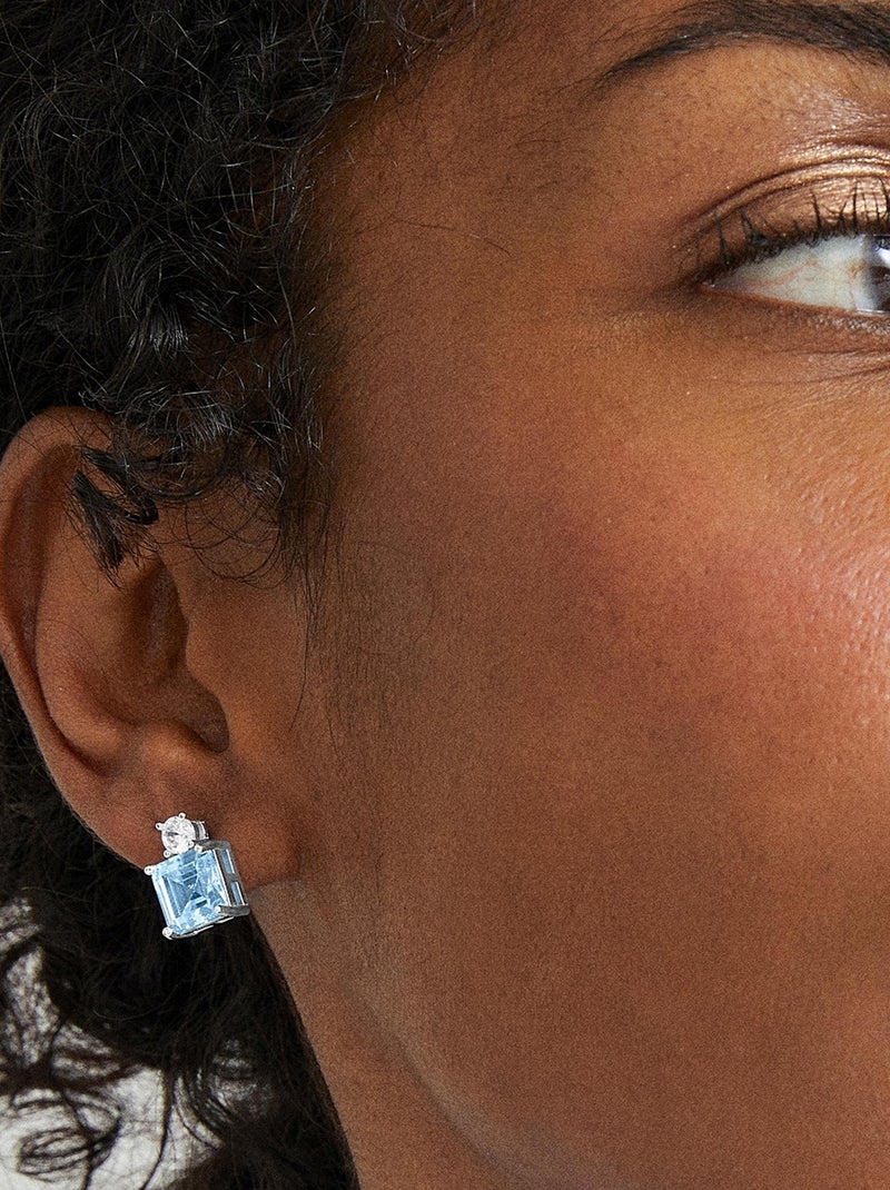 Luxenter Boucles d'oreilles en argent 925 avec zircon aigue-marine rhodié - Bashu Bleu - Kiabi