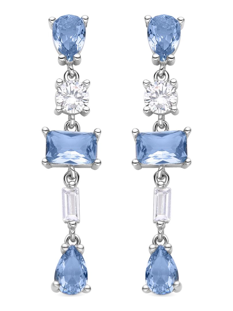 Boucles D'oreilles Pendantes Argent 925 Avec Agate Bleue Losange - Dormeuses