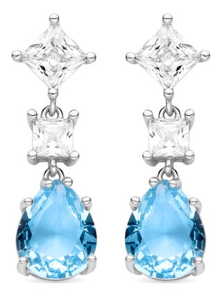Luxenter Boucles d'oreilles en argent 925 avec zircon aigue-marine rhodié - Goli